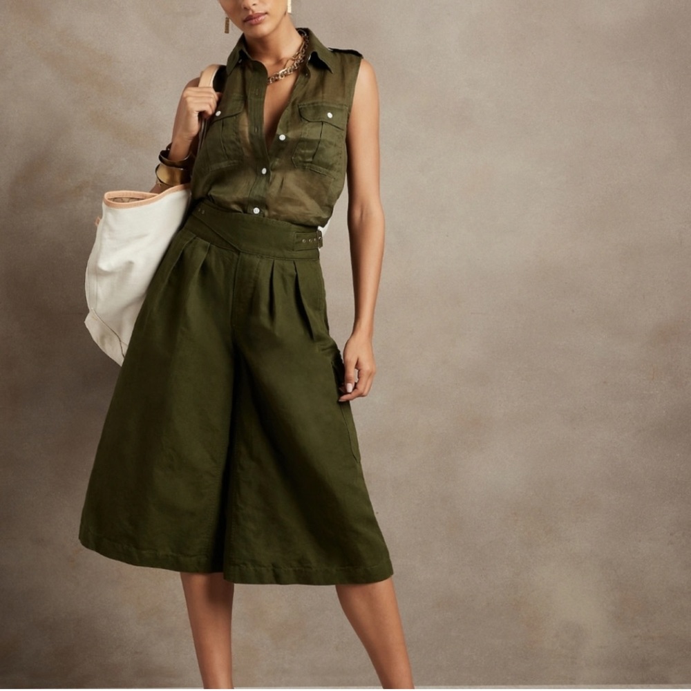 Banana Republic Bright Olive Explore Culottes Pants NWT Size 14L